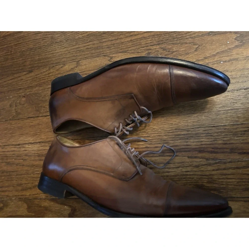 Suitsupply Mens Brown Leather Cap Toe Derby Shoes Made in Italy Size‎ 39 EU 6 US